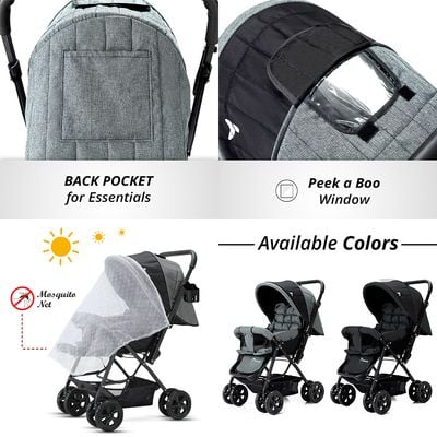 Teknum Reversible Look at Me Stroller w / t Diaper Bag & Hooks & Changing Pad - Grey